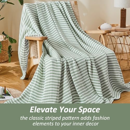 EMME Cotton Muslin Blanket Couch 4-Layer Breathable Gauze Soft Lightweight Bed Blankets Adults Sage Green Twin XL (66" x 90") - Image 4