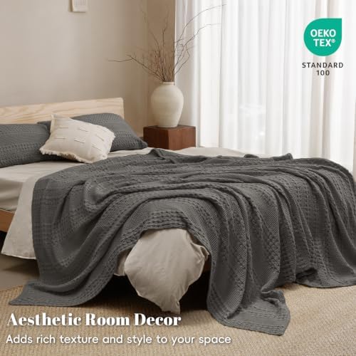 PHF Lightweight 100% Cotton Waffle Blanket for Bed, Twin XL, Charcoal Grey - Image 5