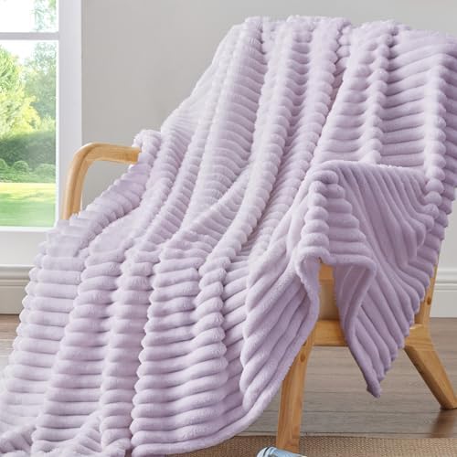 BEDELITE Ribbed Twin Blanket for Couch & Bed, Lavender Fog, 60"x80" - Image 5
