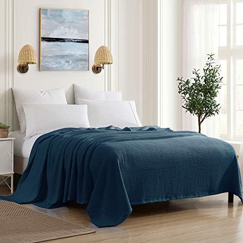 Sweet Home Collection 100% Fine Cotton Luxurious Basket Weave Blanket, Navy Full/Queen (Pack of 1) by SweetHomeCollection