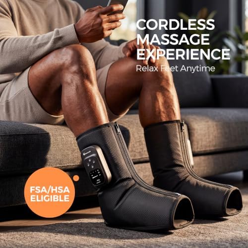 Foot Massager with Air Compression and Heat, FSA Eligible HSA Portable Cordless Ankle and Calf Massager with 5 Modes & 5 Intensities, Lightweight Compression Boots for Muscle Relaxation - Image 4
