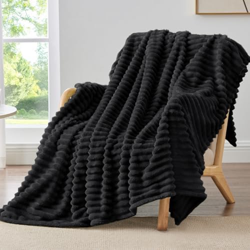 BEDELITE Ribbed Black Throw Blanket for Couch, 50"x60" by BEDELITE