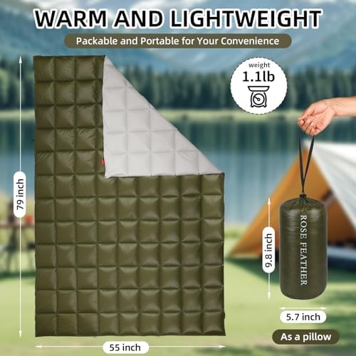 Down Camping Blanket - Lightweight, Packable, Warm & Puffy Outdoor Travel Quilt for Sleep, Hiking, Backpacking, Stadium, Festivals, Water-Resistant Sleeping Bag 55"x79" - Image 5