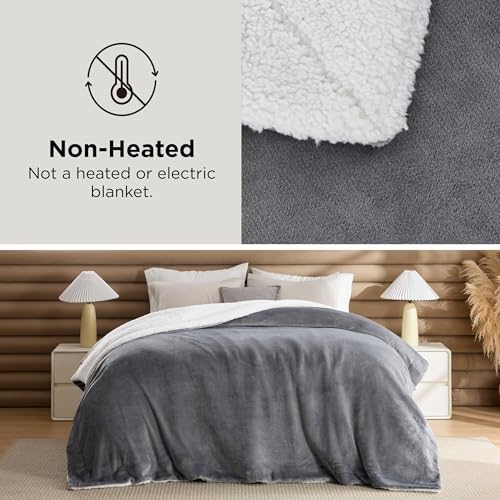 Bedsure GentleSoft Sherpa Fleece Throw Blanket for Couch, Non-Heated, Thick & Warm Cozy Comfort Blanket for Winter Fall, Soft Fuzzy Plush Throw Gifts for Women and Men, Grey, 50x60 Inches - Image 2