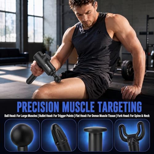 Massage Gun Deep Tissue - Back Muscle Massager w/High Torque Motor for Back Pain, Shoulder, Neck, Body, 4 Heads All Muscles Recover & Massage - Image 3
