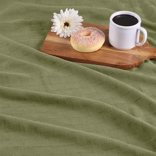 Superior Basketweave Cotton Blanket, Basket Weave Design, Soft, Comfy Cover for Bed, Bedding, Bedroom, Couch Throw, Lounging, Modern Boho Medium Weighted Blankets, King, Sage - Image 6