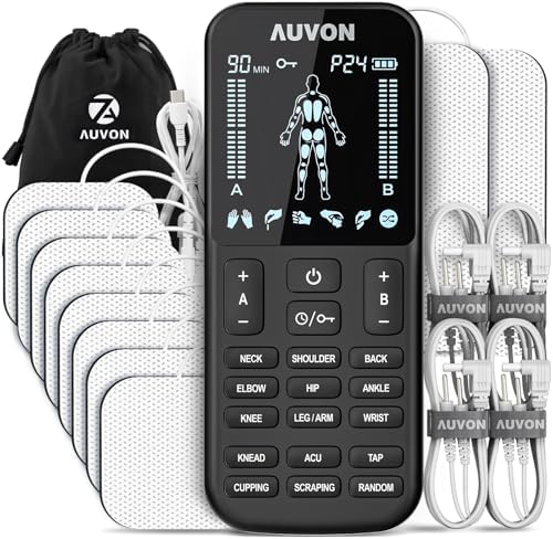 AUVON 4-Output TENS Unit Muscle Stimulator, Preset Setting Human Part Modes by AUVON