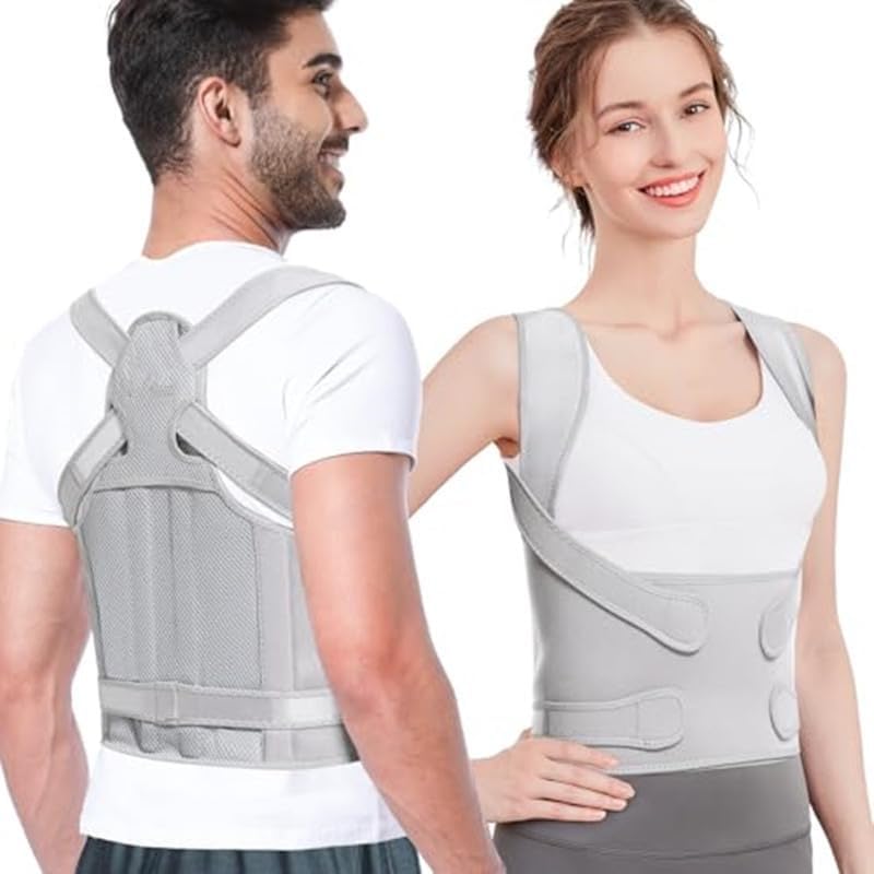 Back Brace Posture Corrector for Women and Men, Shoulder Straightener, Adjustable Full Back Support, Relief for Neck/Shoulder/Back Pain, Scoliosis & Hunchback Correction, Breathable Mesh Design (Gray, Small (Waist 25"-33")) by Unknown