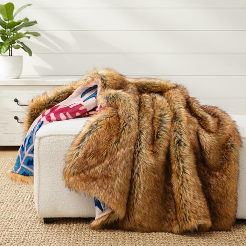HORIMOTE HOME Reversible Faux Fur Throw Blanket, with Cheetah and Tropical Plants Printed Pattern, Decorative Fluffy Throw Blanket for Couch Bed Sofa, Birthday Gifts for Women, 50'' x 60'' - Image 2