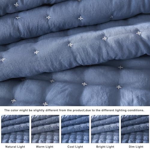 WDCOZY Blue Queen Size Quilt Bedding Sets with Pillow Shams, Lightweight Soft Bedspread Coverlet, Quilted Blanket Thin Comforter Bed Cover, All Season Summer Spring, 3 Pieces, 90x90 inches - Image 2