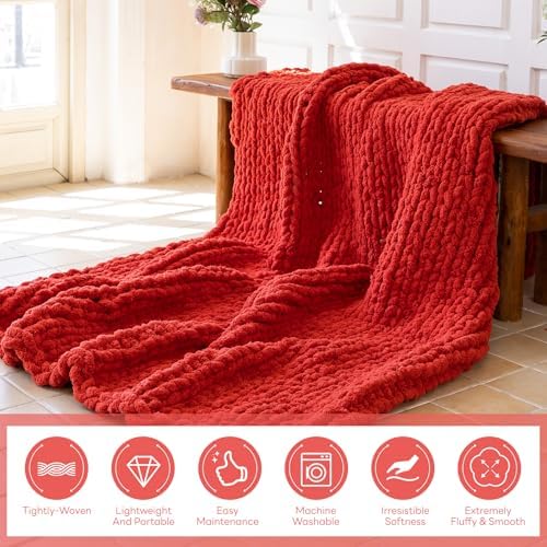 Chunky Knit Throw Blanket for Couch，60X80 Inches Wine red - Image 2
