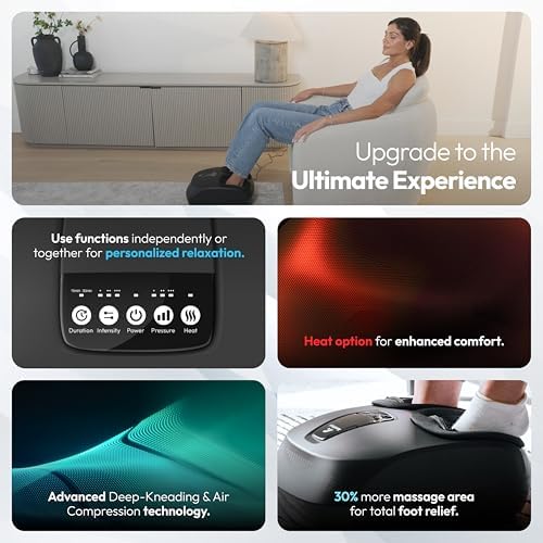 Shiatsu Foot Massager with Heat & Deep Kneading - Relieves Plantar Fasciitis, Neuropathy & Foot Fatigue - Features Adjustable Heat & 3 Compression Setting - Fits Up to Men’s Size 14 - Image 2