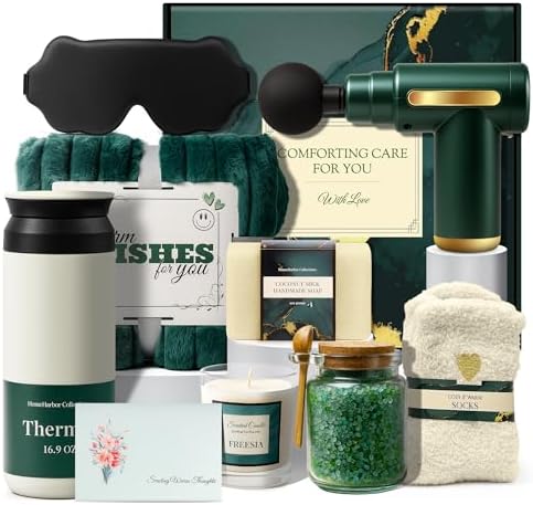 Get Well Soon Gifts for Women, Get Well Soon Gift Basket Women, Care Package for Woman with Massage Gun, After Surgery, Cancer Gifts, Sympathy Gift Basket, Feel Better, Sick Friend, Recovery, Mom by HomeHarborCollections