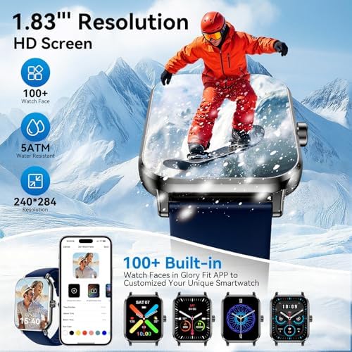 Jacoosa Smart Watch for Men/Women Android & iPhone, 1.83" HD Touch Screen, Bluetooth Calling, 5 ATM Waterproof Fitness Tracker with 130+ Sports Modes, 24/7 Health Monitor (Blue) - Image 2
