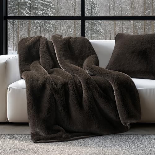 EVERGRACEHOME Faux Chinchilla Fur Throw Blanket, 60"x80", Espresso Mink - Image 5
