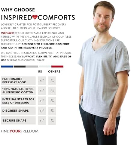 Inspired Comforts Unisex Post Surgery & Rehab V Neck Dual Access Snap Shirt - Image 6