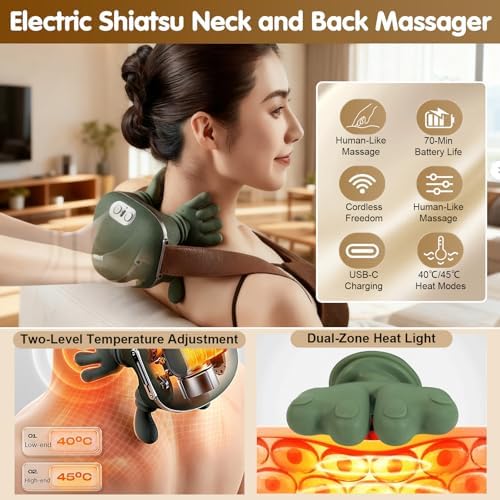 Siasoo Neck Massager With Heat-Wireless Portable Shiatsu Neck and Shoulder Deep Tissue 4D Kneading Back Massage With Fingers,Simulated Human Hand Design Muscle Relax Hand Massager For FathersDay Gifts - Image 2