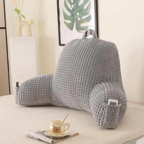 Reading Pillow with Arms for Bed Sitting,Gray Flannel by PAJEO