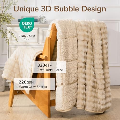 Cottonblue Fleece Weighted Blanket 15lbs for Adults Twin Size 48"x72" Beige - Image 3