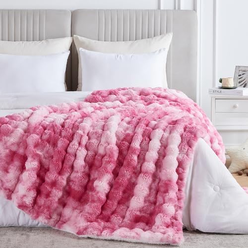 60x80 Inches Ultra-Soft Fuzzy Faux Fur Plush Twin Size Blanket - Thick, Warm Sherpa for Couch, Sofa, Bedroom, Camping - Decorative Blanket for Cozy Warmth, Bubble Pink Tie Dye - Image 7