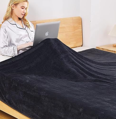 Polar Fleece Blanket Queen Size 350GSM Lightweight Throw for The Bed Extra Soft Brush Fabric Super Warm Sofa Blanket 90" x 90"(Black Queen) - Image 3