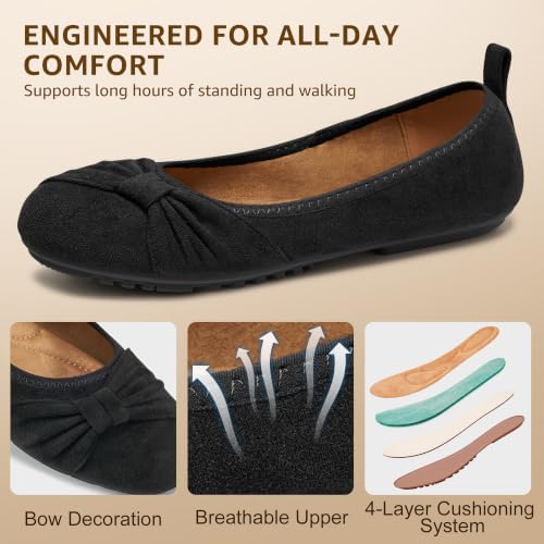 Ecetana Comfortable Ballet Flats for Women: Lightweight Cushioned Foldable Slip-On Work Shoes with Memory Foam - All Day Walking Comfort - Dressy Flats for Office Business - Image 4