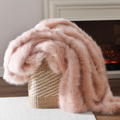 HORIMOTE HOME Pink Faux Fur Throw Blanket, Long Pile Light Pink Fur Blanket, Super Warm, Soft, Cozy, Fuzzy, Fluffy Throws for Couch Bed Sofa, Aesthetic Home Room Decor Throw, 50" x 60" - Image 4