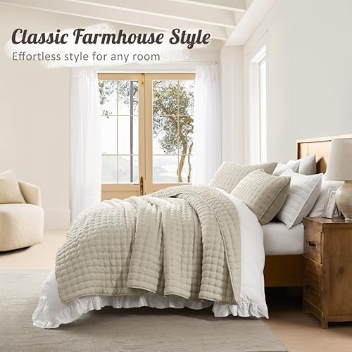 WDCOZY Beige California Oversized Cal King Size Quilt Bedding Sets with 2 Pillow Shams, Neutral Lightweight Soft Bedspread Coverlet Bed Cover for All Season, 3 Pieces, 116x106 inches - Image 6