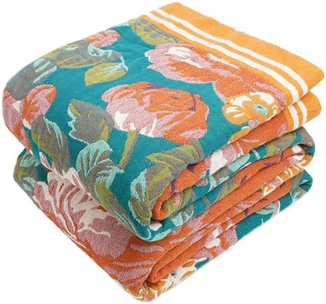 VANJOROY Boho Throw Blanket, 100% Organic Cotton Breathable Ultra Soft 60" x 80" Bed Quilt Throw - All Season Floral Rustic Farmhouse Decor Luxury Reversible Blanket for Sofa Couch Chair and Gift by CHOOSEVANJOROYENJOYAMORECOMFORTABLEFEELING