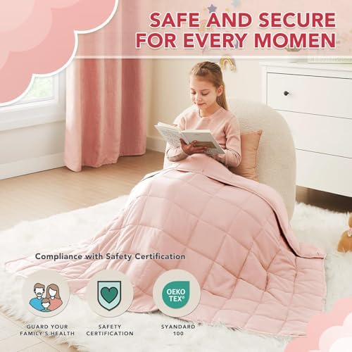 CuteKing Weighted Blanket (5lbs, 36"x48", Pink) Heavy Blanket for 40-60lbs, Weighted Blanket for Cooling & Heating with Premium Glass Beads, Soft Thick Blanket All-Season - Image 4