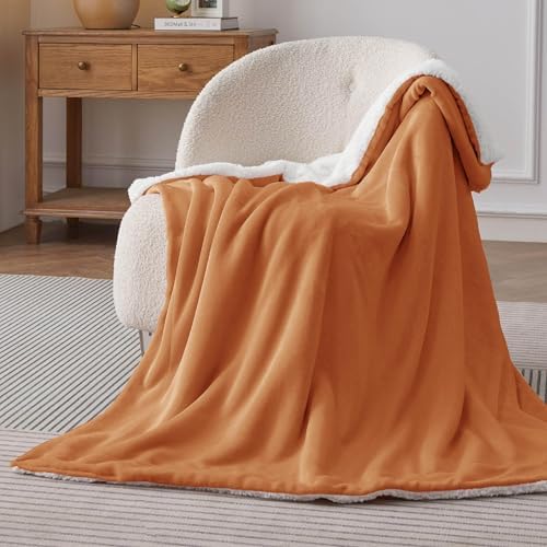 Bedsure GentleSoft Sherpa Fleece Twin Size Blanket for Couch, Non-Heated, Thick and Warm Throw for Women and Men, Soft Fuzzy Plush Twin Blanket for Fall, Burnt Orange, 60x80 Inches - Image 3