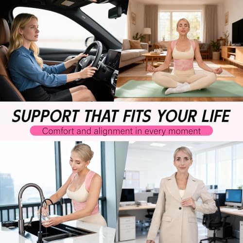 Back Brace Posture Corrector for Women & Men, Adjustable Full Back Support, Shoulder Straightener for Upper & Lower Back Pain Relief-Scoliosis, Hunchback, Waist Trainer (Small, Pink) - Image 7