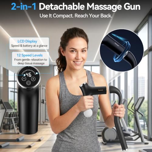 2-in-1 Detachable Massage Gun Deep Tissue, Ergonomic Extension Handle Back Massager for Hard-to-Reach Areas, 12-Speed Percussion Muscle Massager for Shoulder Waist Thigh Legs - Image 3