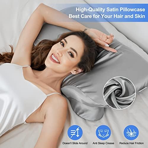 2 Pack Satin Pillowcase for Zelimun Cervical Pillow, Contour Pillow Case Cover, Smooth & Soft Pillowcase Cover with Zipper （Grey） - Image 2