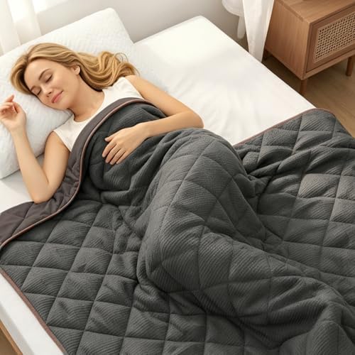 ZonLi 20lbs Weighted Blanket for Adults Sleeping, Double-Sided All Season Reversible 75D Cooling Mesh & Warm Ribbed Microfiber, 48"x72" Grey, Machine Washable by Zonli