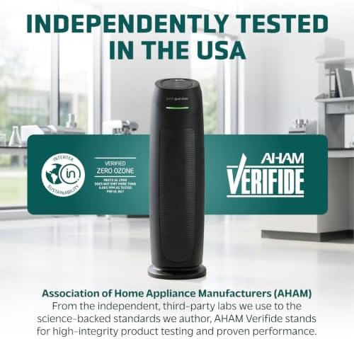 GermGuardian HEPA Large Room Air Purifier for Bedroom, Office, Dorm, and Home - Filters Pet Dander, Dust, Pollen, Smoke, Scents - Air Quality Monitor - AC4880B - 22" Tower - Black - Image 6