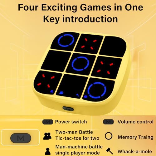 Tic-Tac-Toe Bolt Game, 4-in-1 Handheld Puzzle Games Console, Electronic Tic-Tac-Toe Game for Educational and Memory Growth, Portable Travel Games for Car Ride, Board Games for Kids and Adults (Yellow) - Image 2