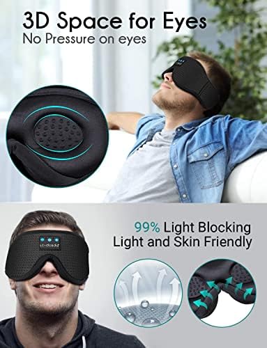 LC-dolida Sleep Mask with Bluetooth Headphones,Sleep Headphones Bluetooth Sleep Mask 3D Sleeping Headphones for Side Sleepers Best Gift and Travel Essential (Elegant Black) - Image 3