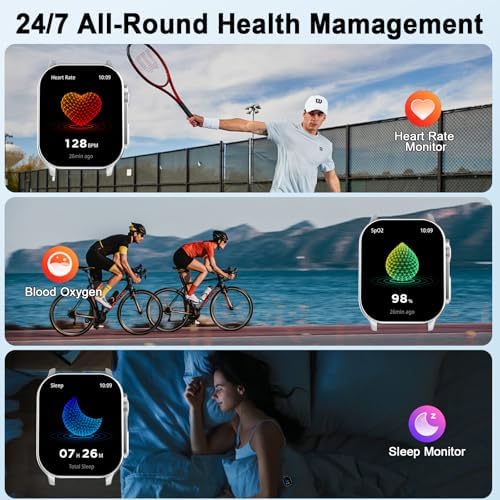 Smart Watch, 2.01" AMOLED Curved Touchscreen Fitness Watch, IP68 Waterproof, 24/7 Heart Rate/Sleep Monitor, Fitness Tracker with Pedometer, 120+ Sports Modes, Smartwatch for Android iOS Navy Blue - Image 3