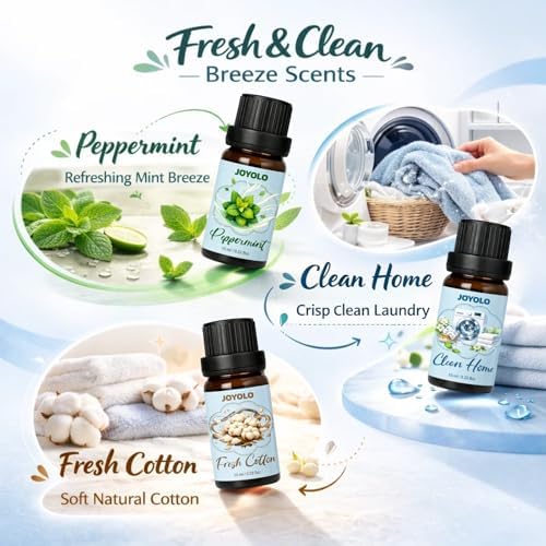 Essential Oil Diffuser & Essential Oils Set, Aromatherapy Diffuser with 7 LED Colors, 6 Oils Gift Pack (Clean Home, Peppermint, Blossom Soapy, Soft Powder, Fresh Cotton, Fresh Linen) - Image 3
