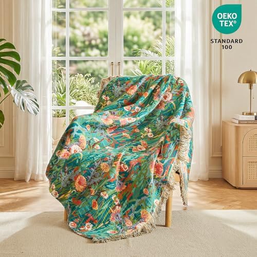 MSGKV Boho Throw Blanket 50"x60" 100% Cotton Floral Blanket for Couch Bed - Image 6