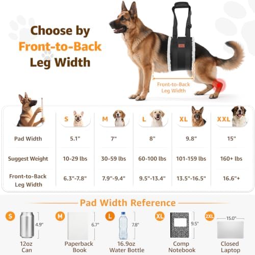 Adjustable Dog Lift Harness, Dog Sling for Large Dogs Lift Support and Rehab Harness for Weak Rear Legs, Soft Hind Leg Support Helps Senior, Injured,Disabled and After ACL Surgery Dogs(Black,X-Large) - Image 3