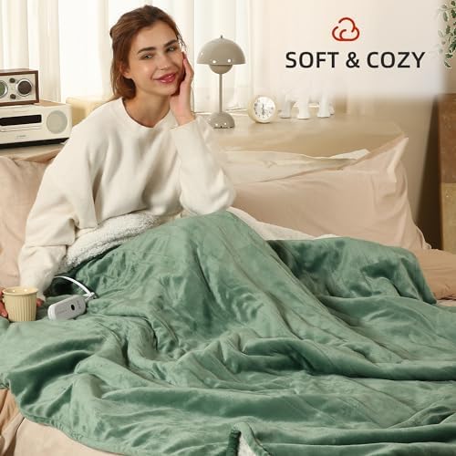 ESTINGO Heated Blanket Twin Size, 62"x84" Twin Size Electric Blanket with 5 Heating Levels & 10 Hours Auto Off, Fast Heating Blanket with ETL & FCC Certification for Bedroom Office Couch, Hunter Green - Image 3