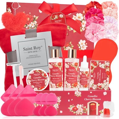35-Pc Cherry Blossom Rose Get Well Soon Spa Gift Set, Complete Spa Baskets by SaintRoy