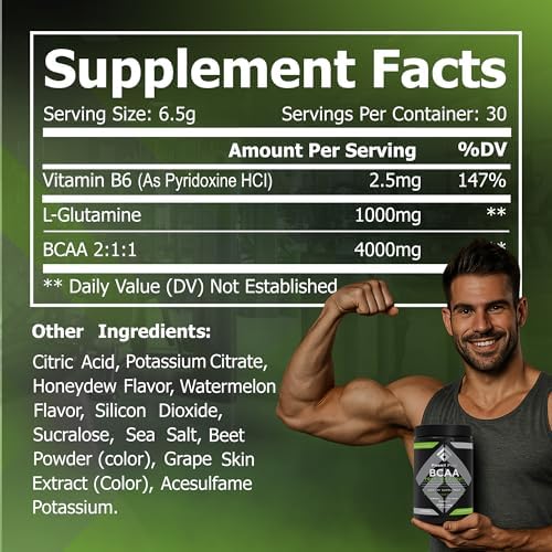Fossil Fuel Sugar-Free BCAA Powder – Post-Workout Muscle Recovery with BCAAs, Glutamine, Vitamin B6, Amino Acids, Endurance & Hydration, Honeydew Watermelon (30 Servings) - Image 3