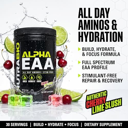NutraBio Alpha EAA - All-Day Amino Acids for Muscle Growth and Hydration - Essential Amino Acids with Nootropics & Adaptogens- Full Spectrum EAA BCAA Powder - 30 Servings - Cherry Lime Slush - Image 3