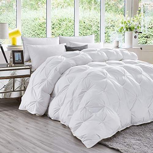 Luxurious All-Season Goose Down Fiber Waterfowl Feather Fiber Comforter King Size Duvet Insert, Exquisite Pinch Pleat Design, Premium Baffle Box, 100% Cotton Cover, 65 oz. Fill Weight, White Color - Image 3