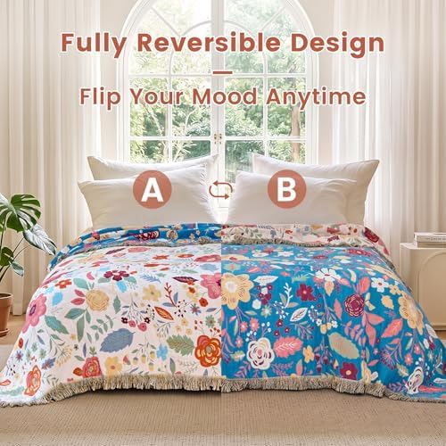 MSGKV Boho Throw Blanket 50"x60" Summer Cotton Floral Blanket for Couch - Image 4