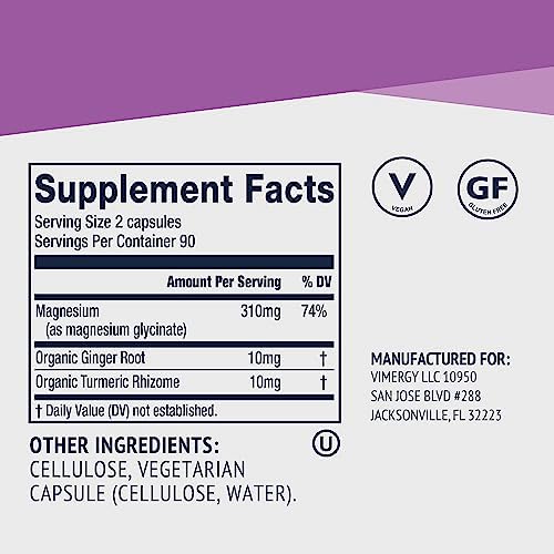 VIMERGY Magnesium Glycinate Supplement, Vegan, 180 Capsules, 90 Servings - Image 4