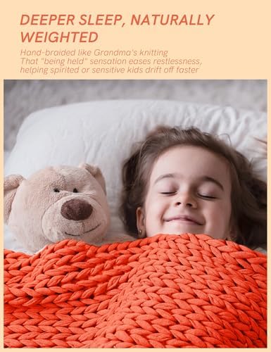 YnM Cooling Weighted Blanket, 100% Cotton Handmade Chunky Knitted Blanket, Weighted Lap, Breathable Heavy Blankets, Machine Washable Throw for Sleep or Home Decor (Orange, 48x72 Inch, 12lbs) - Image 4